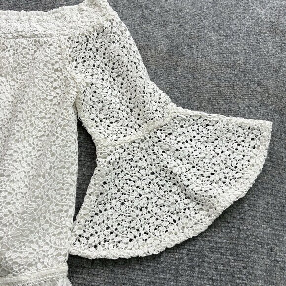 Y2K Style Top Small White Lace Off Shoulder‎ Bell Sleeve Boho Cottagecore Crop - Picture 3 of 13